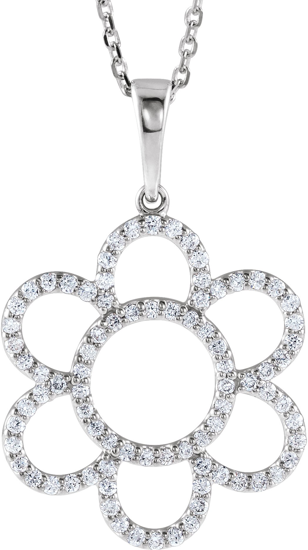 3/8 CTW Natural Diamond Flower Necklace – 14K White Gold