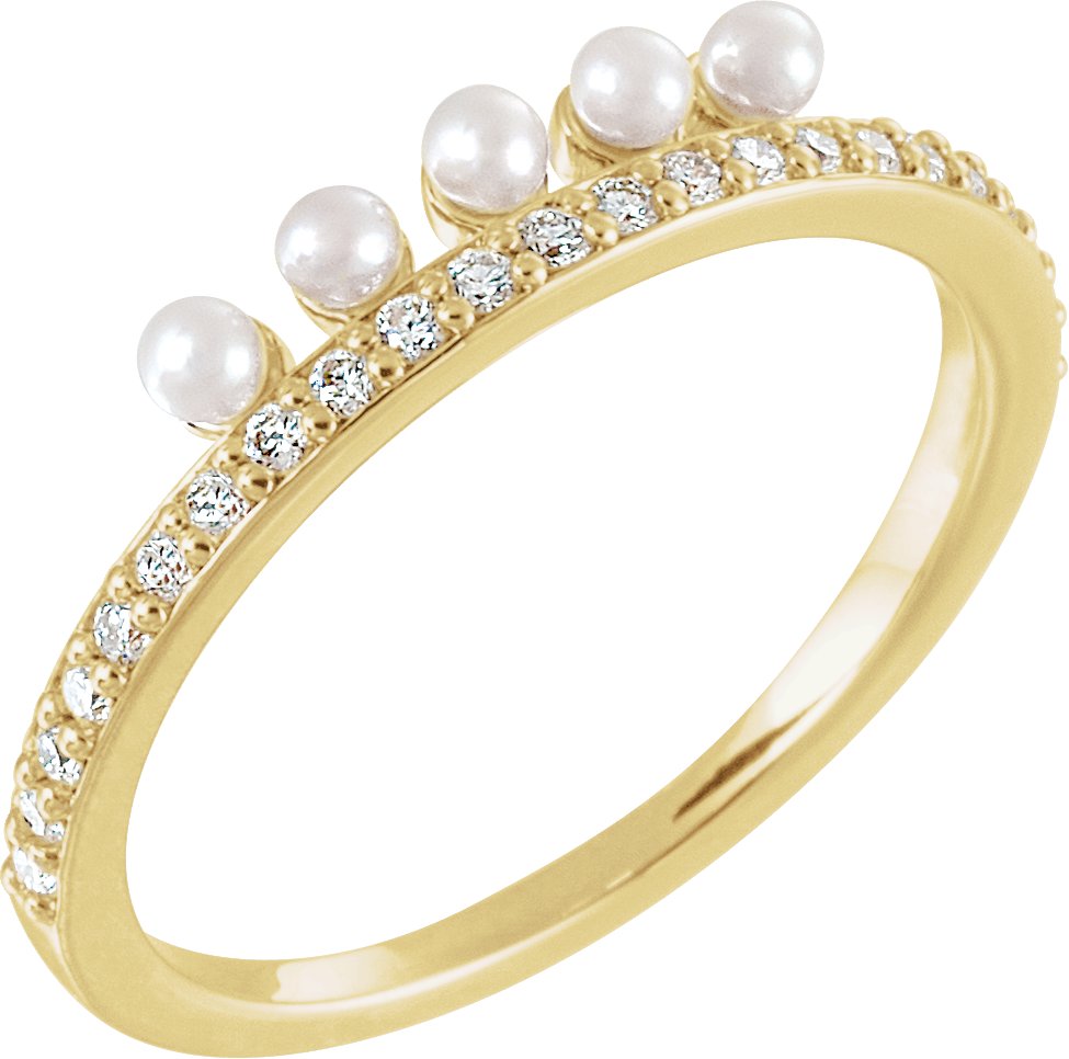 14K Yellow Freshwater Cultured Pearl & 1/5 CTW Diamond Stackable Ring  