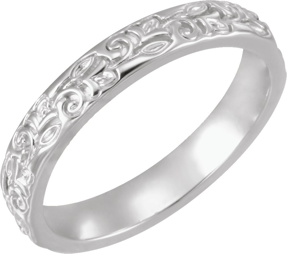 14K White 3 mm Floral Band