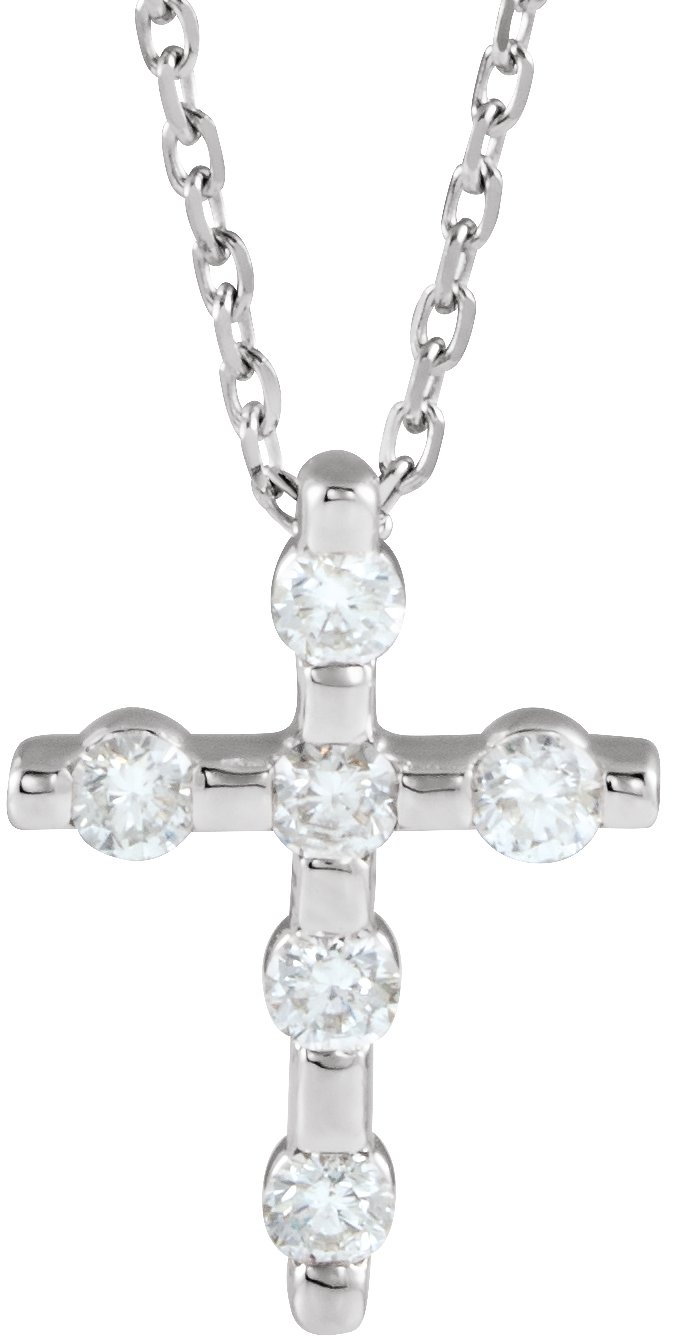 14K White 1/5 CTW Natural Diamond Cross 16-18" Necklace