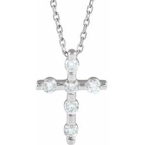 14K White 1/5 CTW Natural Diamond Cross 16-18" Necklace