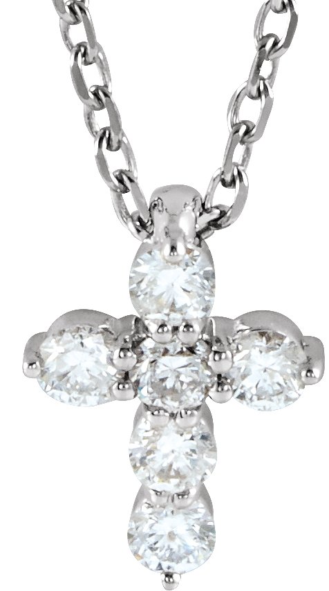 14K White 1/6 CTW Lab-Grown Diamond Cross 16-18 Necklace