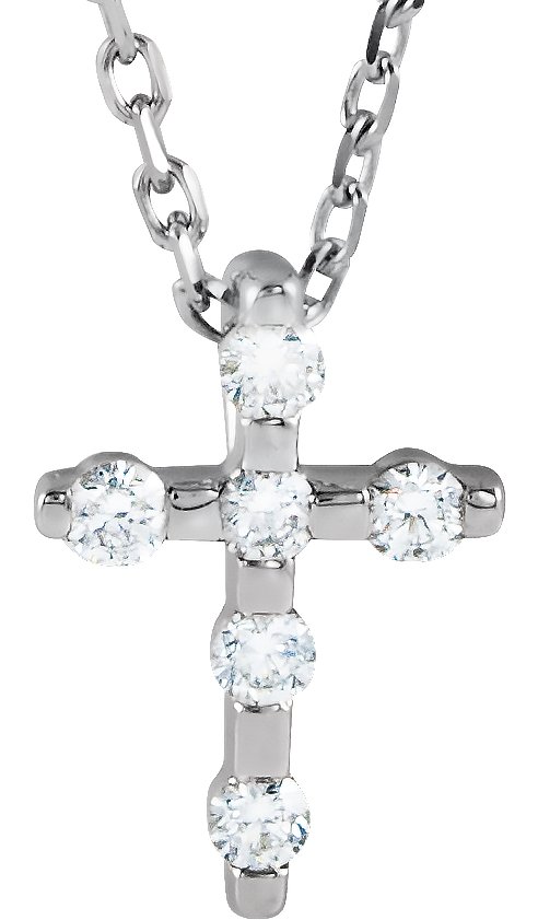14K White .08 CTW Natural Diamond Cross 16-18 Necklace