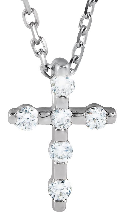 14K White .08 CTW Diamond Cross 16-18 Necklace  