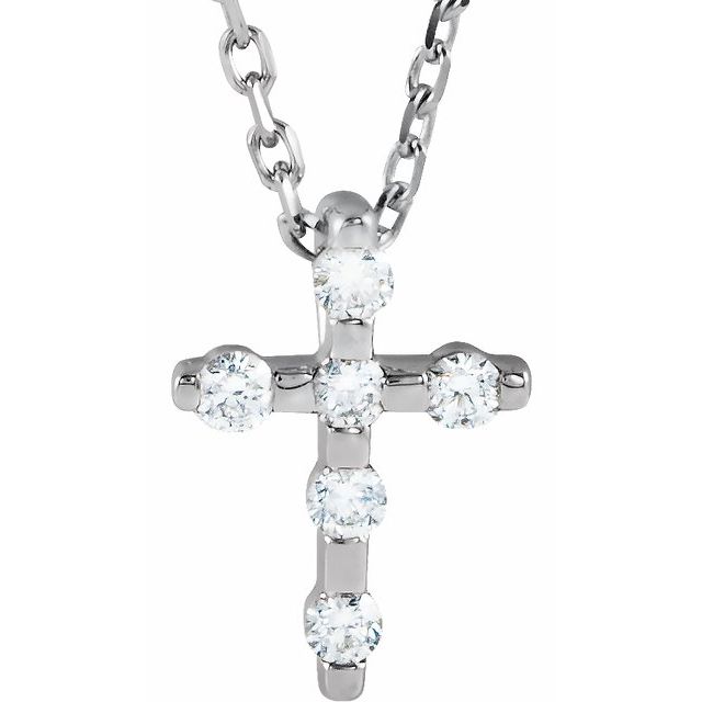 14K White .08 CTW Diamond Cross 16-18" Necklace  