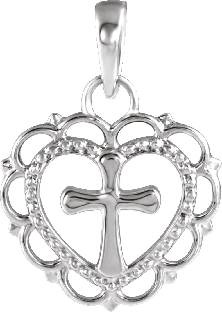 14K White Youth Heart with Cross Pendant