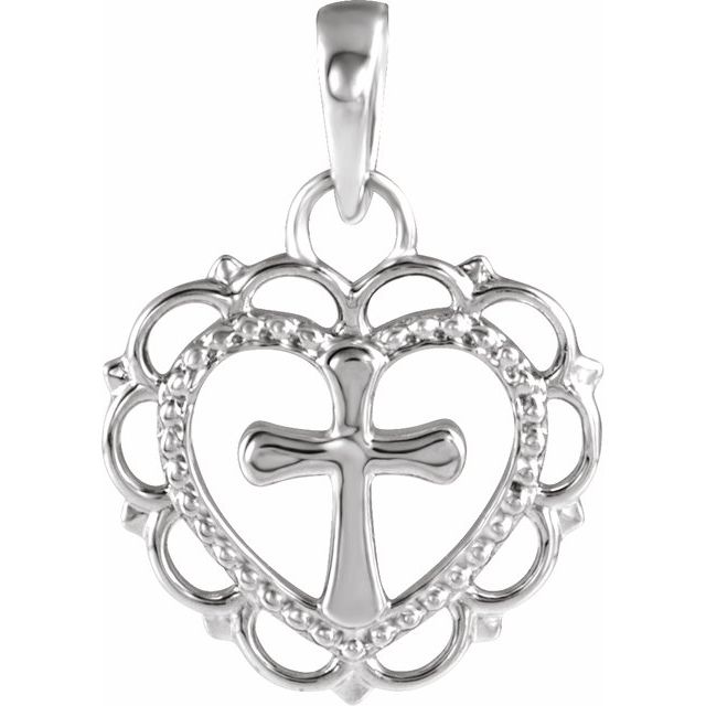 Sterling Silver Youth Heart with Cross Pendant