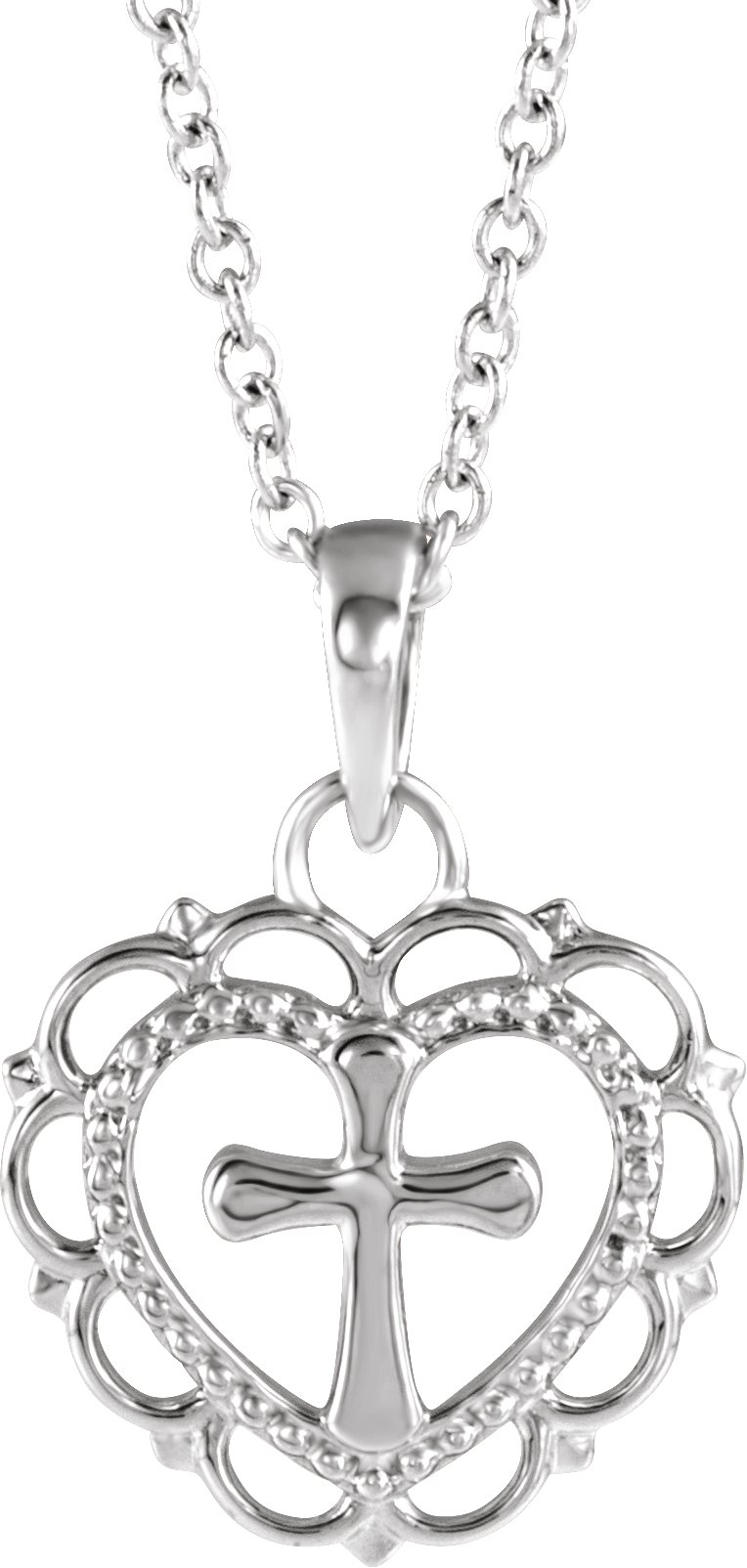 Sterling Silver Youth Heart with Cross 16-18" Necklace
