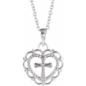 14K White Youth Heart with Cross 16-18" Necklace