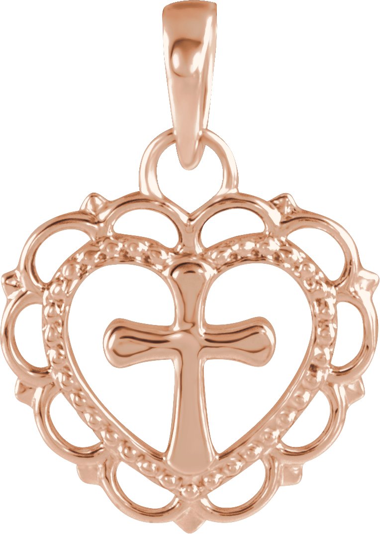 14K Rose Youth Heart with Cross Pendant