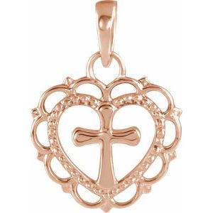 14K Rose Youth Heart with Cross Pendant