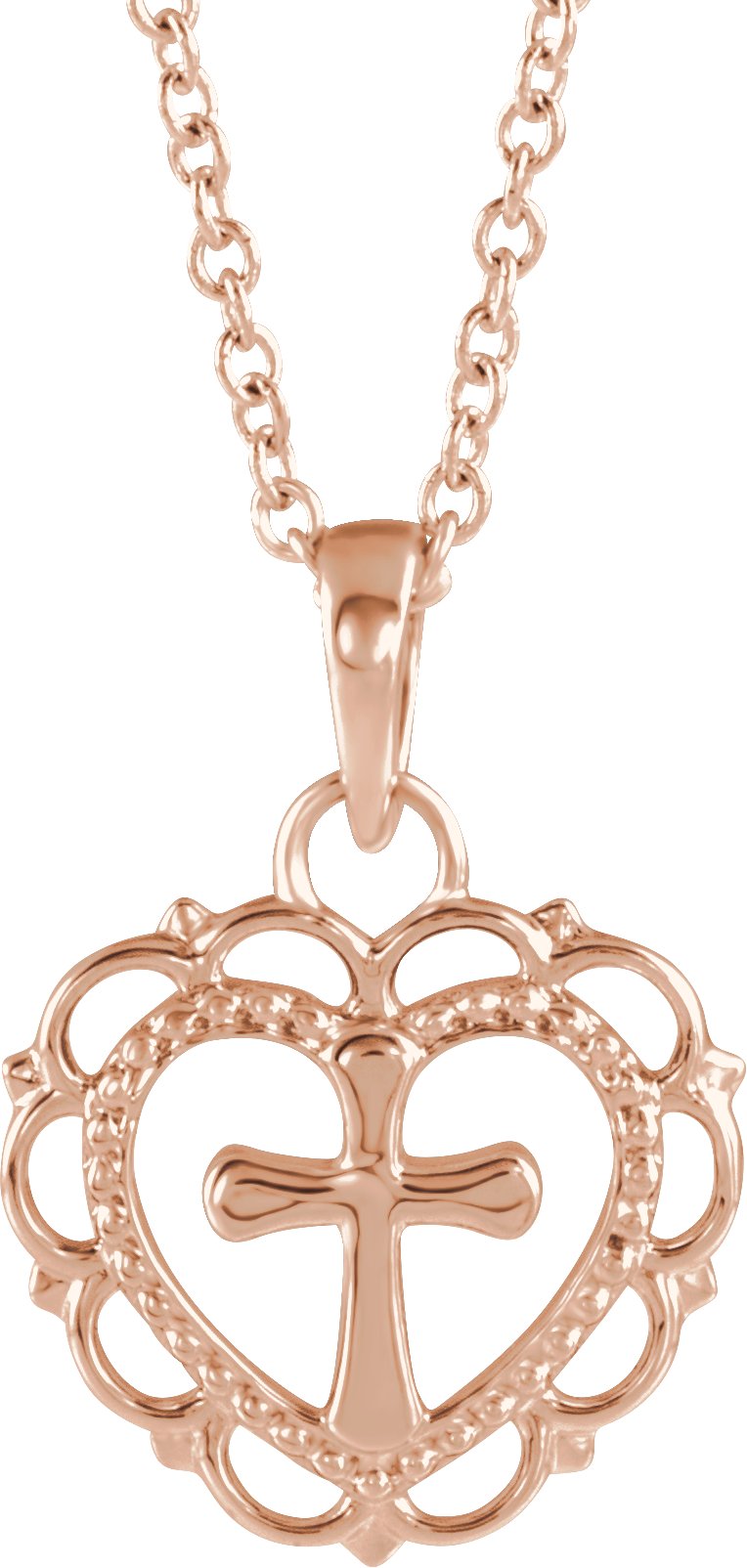 14K Rose Youth Heart with Cross 16 18 inch Necklace Ref. 13536885