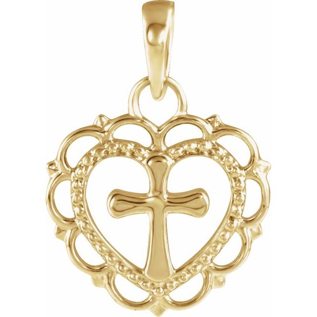 14K Yellow Youth Heart with Cross Pendant