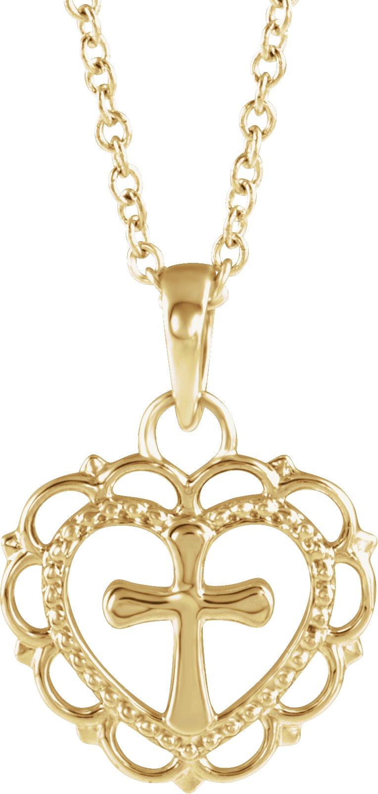 14K Yellow Youth Heart with Cross 16 18 inch Necklace Ref. 13536884