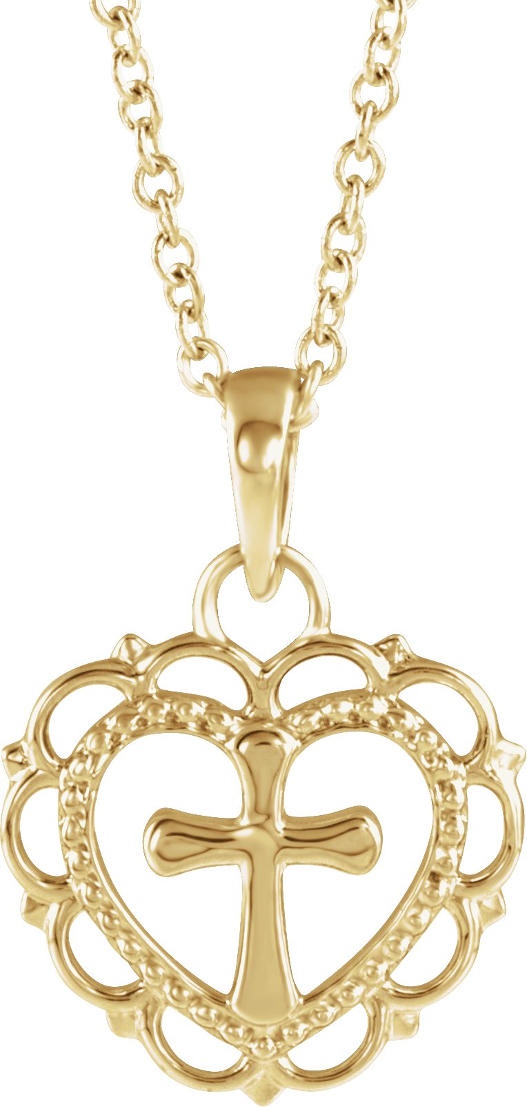 14K Yellow Youth Heart with Cross 16-18" Necklace