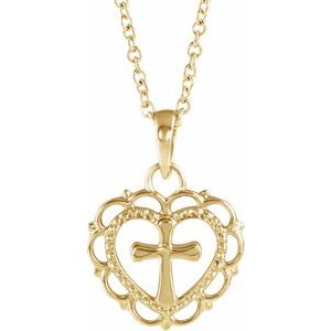 14K Yellow Youth Heart with Cross 16-18" Necklace