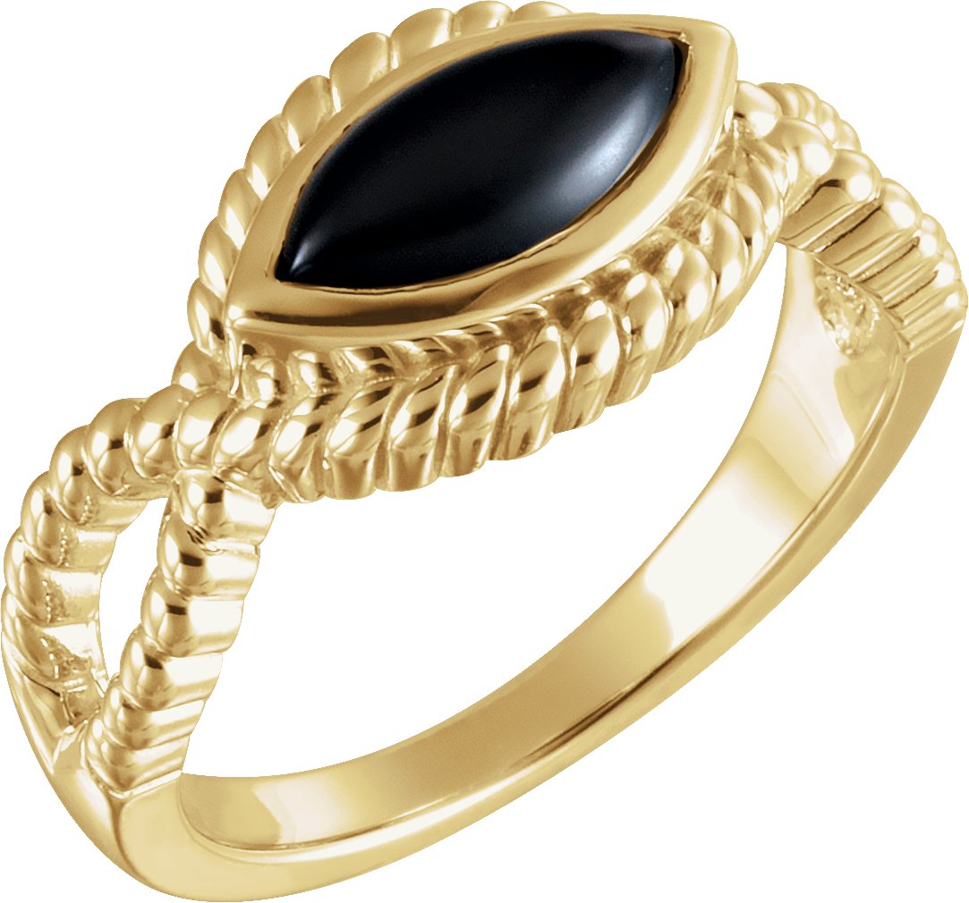 14K Yellow Natural Onyx Bezel-Set Rope Ring