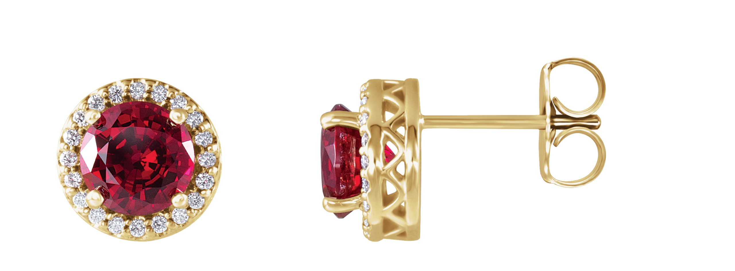 14K Yellow Chatham Lab Created Ruby and .10 CTW Diamond Earrings Ref 13596522