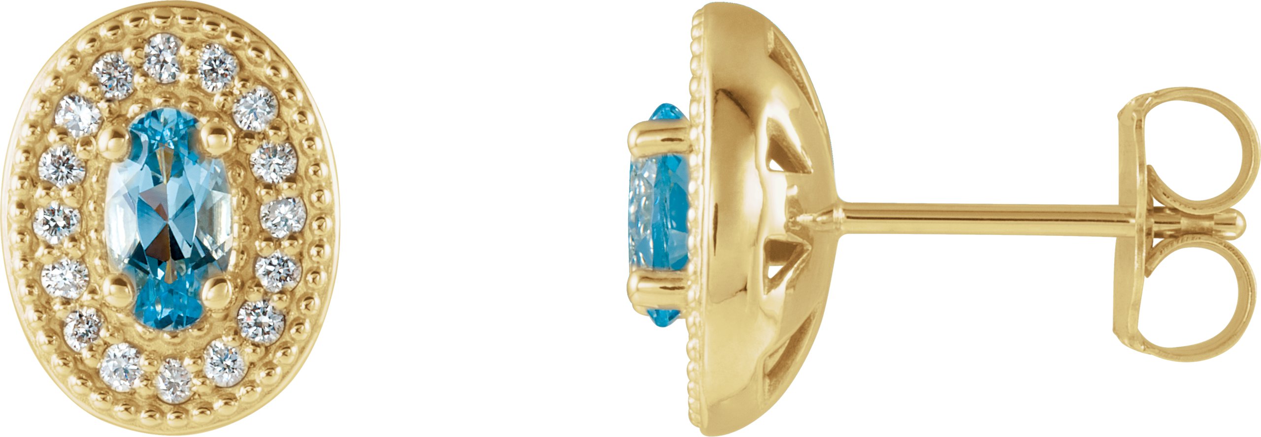 14K Yellow Aquamarine & 1/8 CTW Diamond Halo-Style Earrings