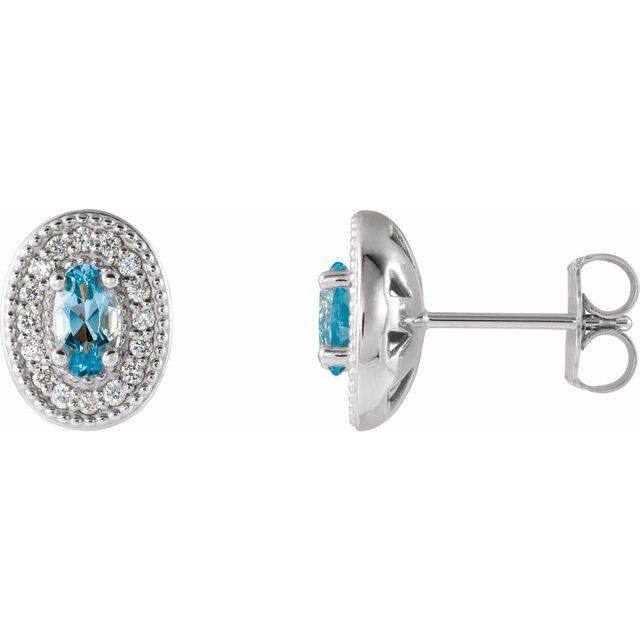 Platinum 5x3 mm Natural Aquamarine & 1/8 CTW Natural Diamond Halo-Style Earrings