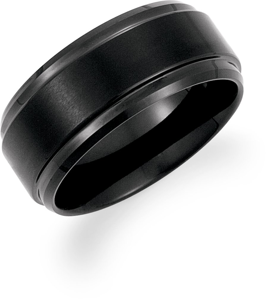 Black PVD Tungsten 10 mm Ridged Band with Satin Center Size 8.5