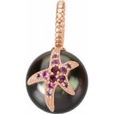 14K Rose Cultured Tahitian Pearl & Natural Pink Sapphire Starfish Charm/Pendant