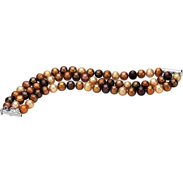 Sterling Silver Cultured Chocolate Freshwater Pearl 3-Strand 7 1/4