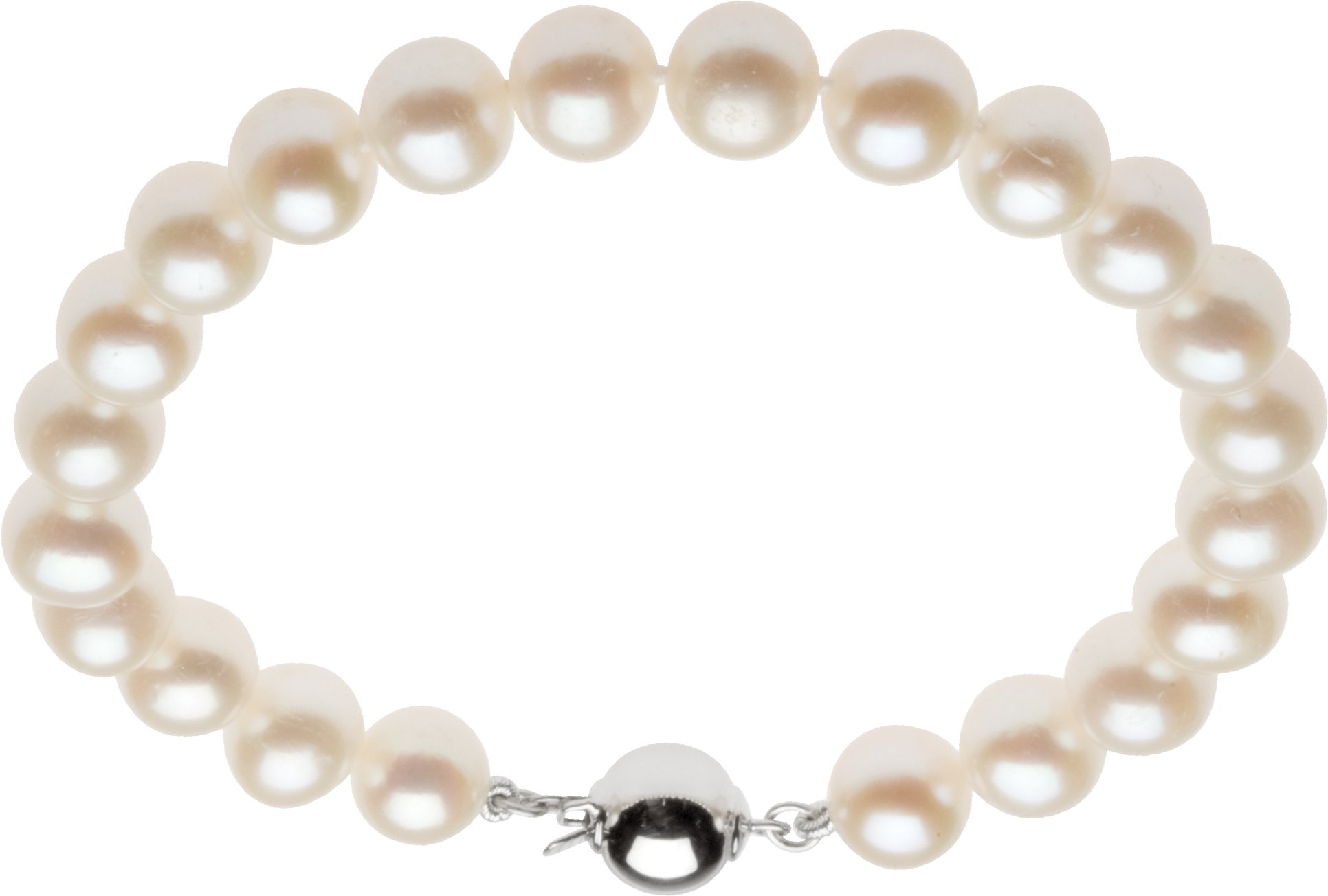 Sterling Silver 8-9 mm Cultured White Freshwater Pearl 7 3/4 Bracelet