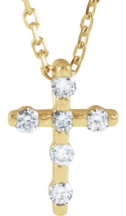 14K Yellow .08 CTW Natural Diamond Cross 16-18" Necklace