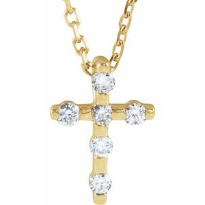 14K Yellow .08 CTW Natural Diamond Cross 16-18" Necklace