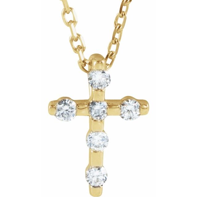 14K Yellow .08 CTW Natural Diamond Cross 16-18 Necklace