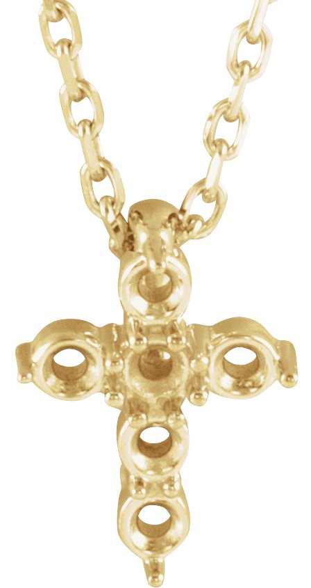 14K Yellow 2.2 mm Round Accented Cross 16-18" Necklace Mounting