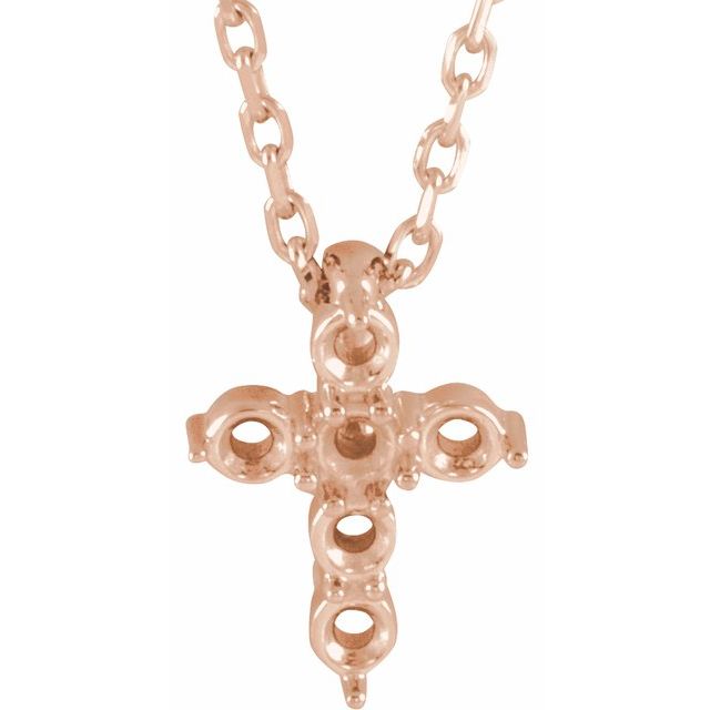 14K Rose 2.2 mm Round Accented Cross 16-18