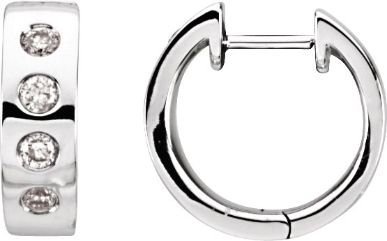 14K White 1/3 CTW Natural Diamond Bezel-Set Hoop Earrings