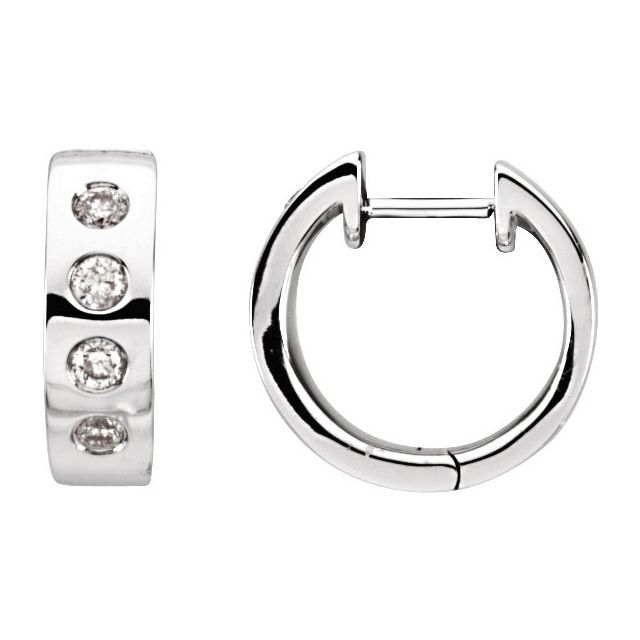 14K White 1/3 CTW Natural Diamond Bezel-Set Hoop Earrings