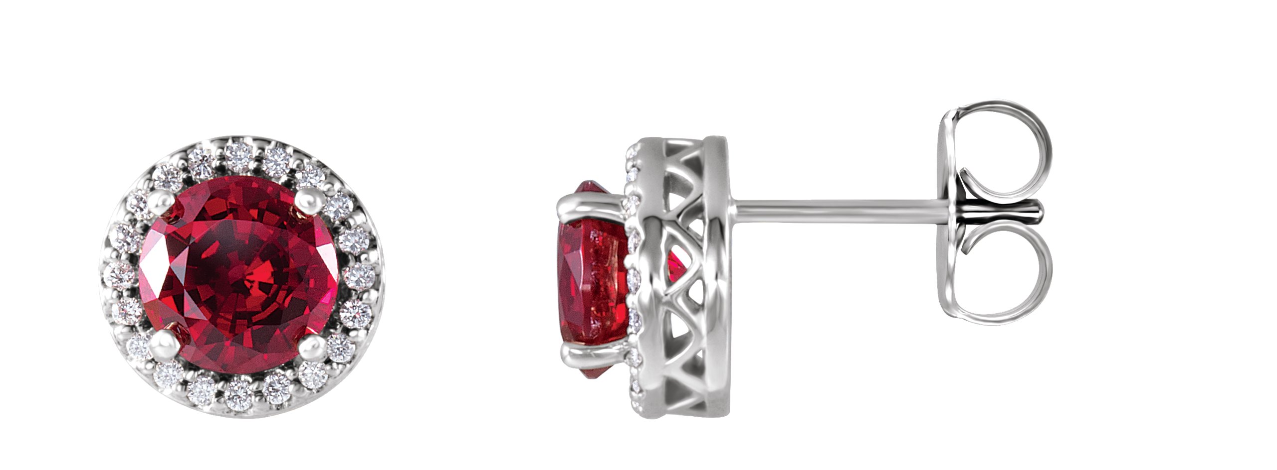 Sterling Silver Chatham Lab Created Ruby and .10 CTW Diamond Earrings Ref 13596525