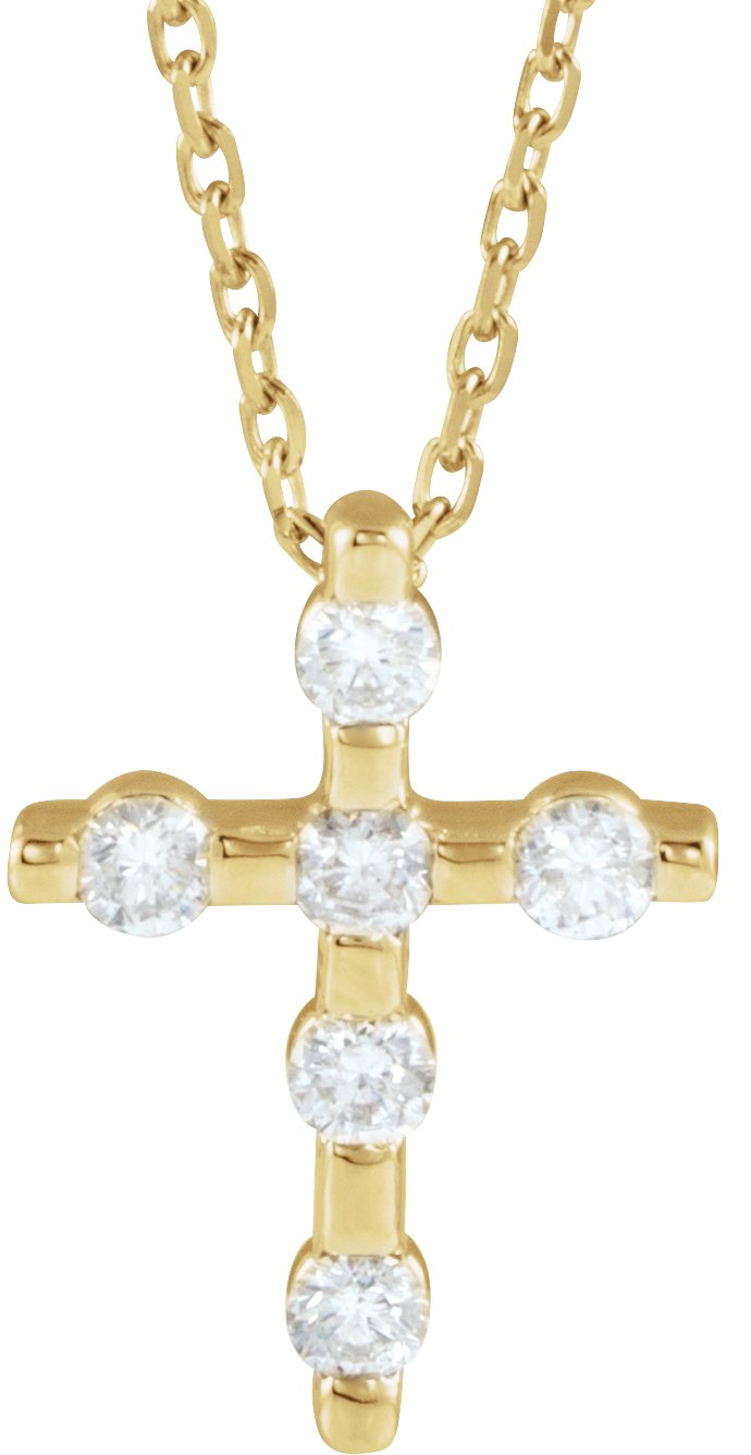 14K Yellow 1/5 CTW Diamond Cross 16-18" Necklace  