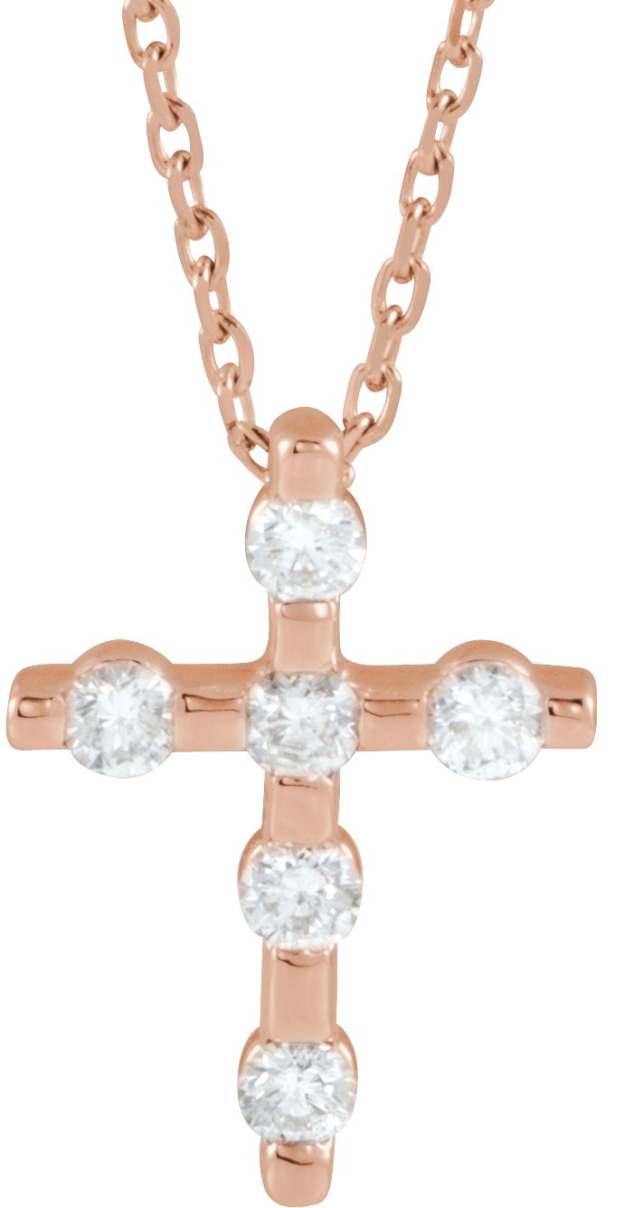 14K Rose 1/5 CTW Diamond Cross 16-18" Necklace  