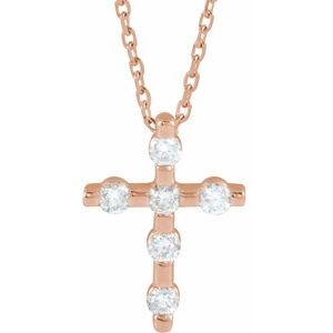 14K Rose 1/5 CTW Diamond Cross 16-18" Necklace  