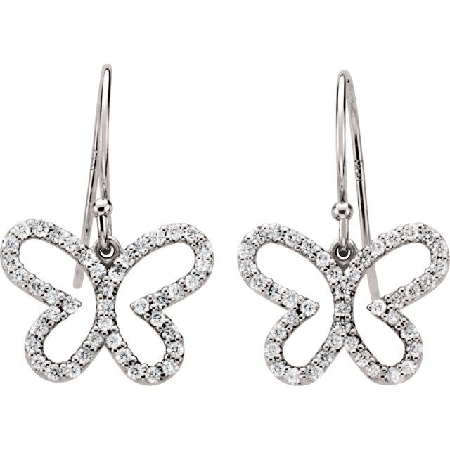 14K White 3/8 CTW Natural Diamond Butterfly Earrings