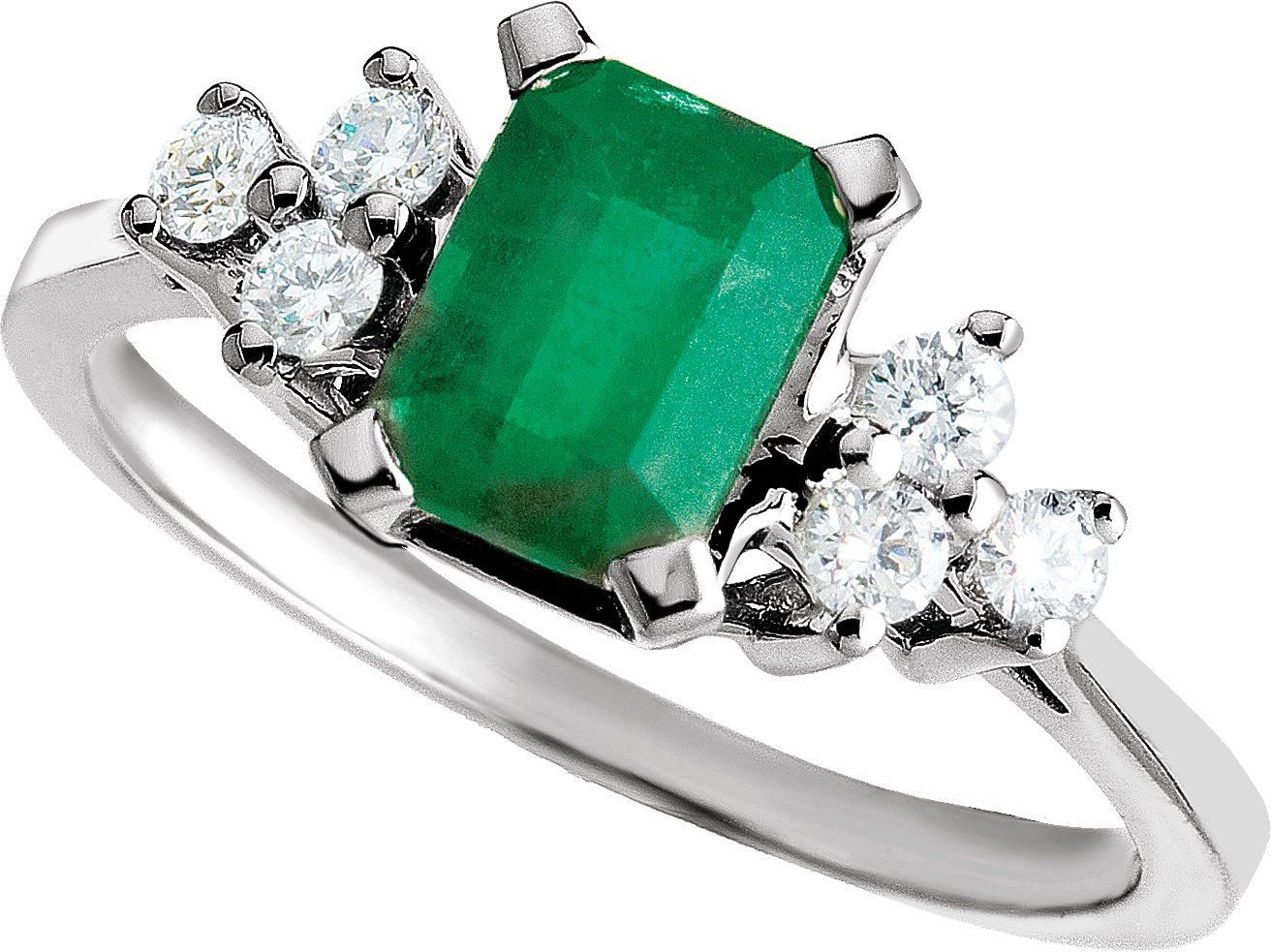 14K White Natural Emerald & 1/6 CTW Natural Diamond Ring 