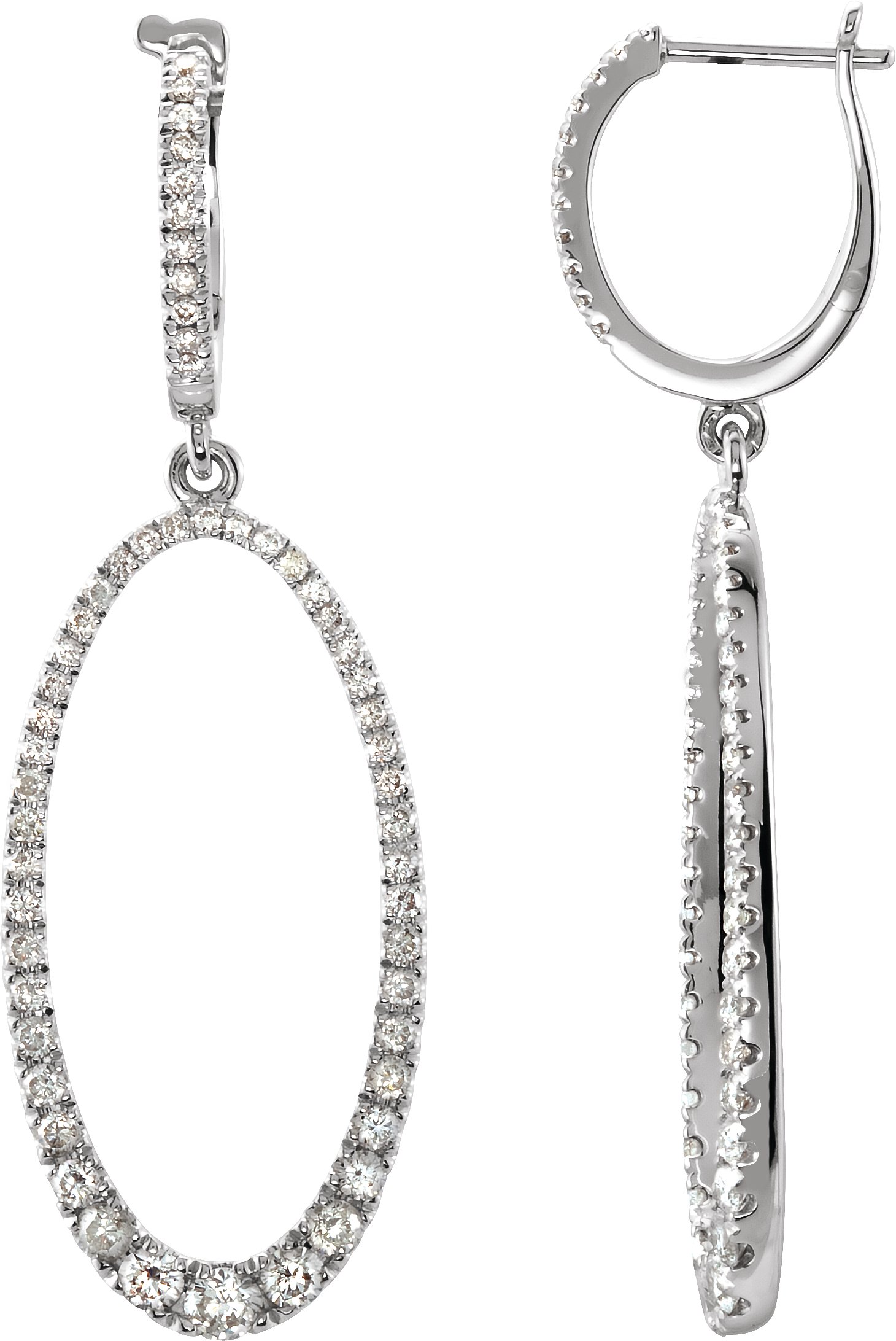 14K White 1 1/4 CTW Diamond Oval Silhouette Earrings 