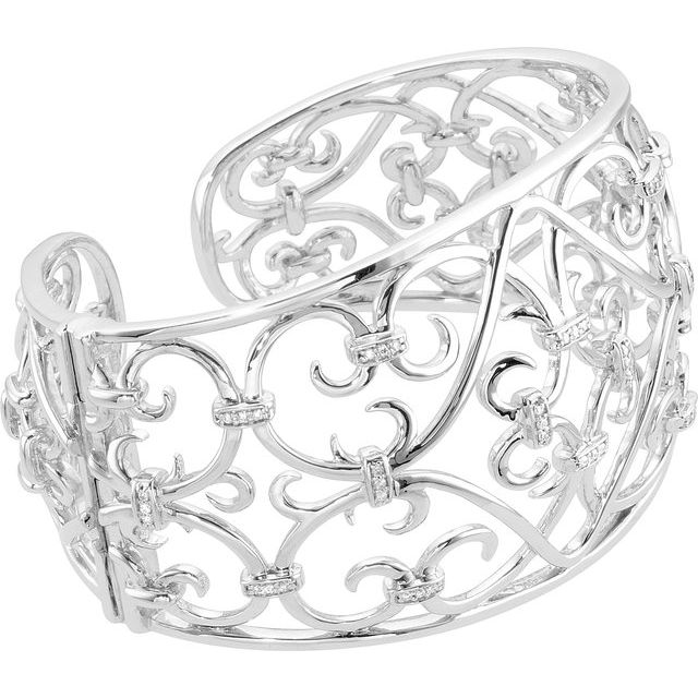 Rhodium-Plated Sterling Silver 1/3 CTW Natural Diamond Cuff Bracelet