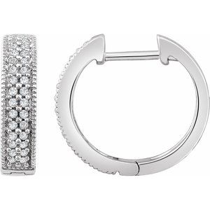 14K White 1/4 CTW Natural Diamond 15.5 mm Hoop Earrings