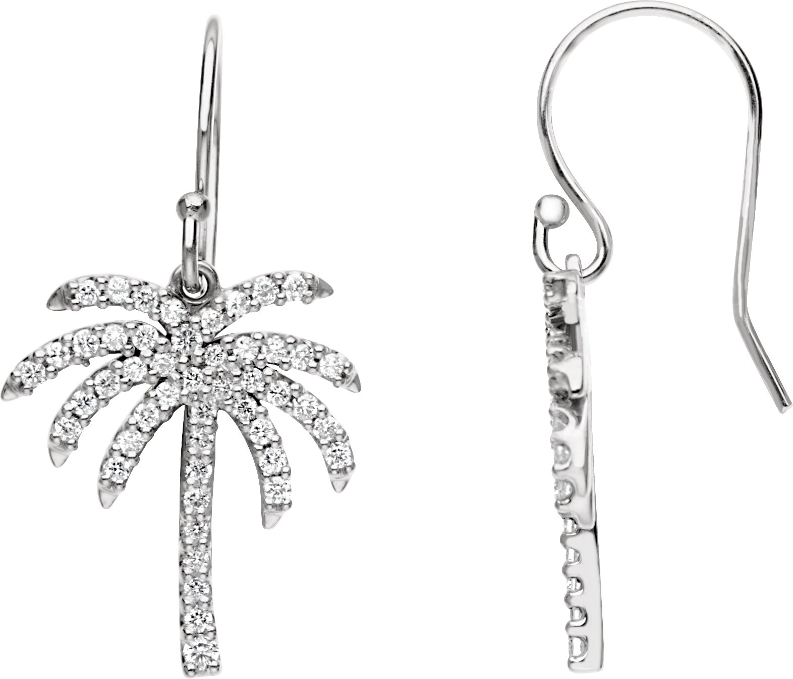 14K White 3/8 CTW Natural Diamond Palm Tree Earrings