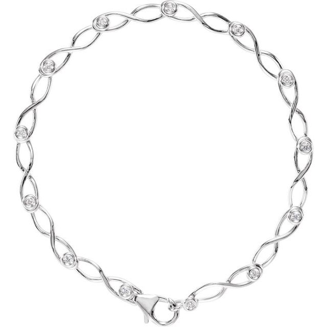 14K White 1/8 CTW Natural Diamond Link 7" Bracelet 