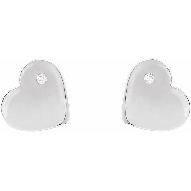Sterling Silver .015 CTW Natural Diamond Heart Earrings 