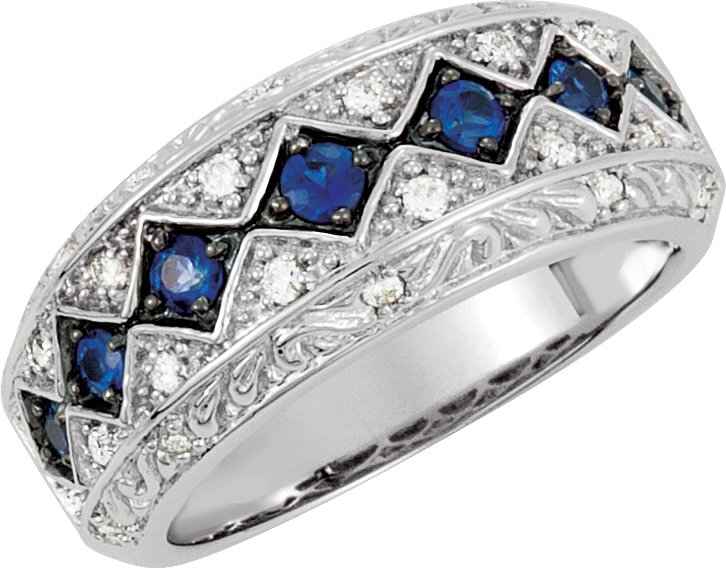 14K White Blue Sapphire & 1/5 CTW Diamond Ring Size 5.5