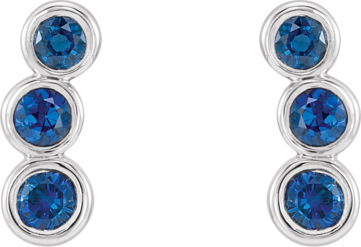 14K White Blue Sapphire Ear Climbers  