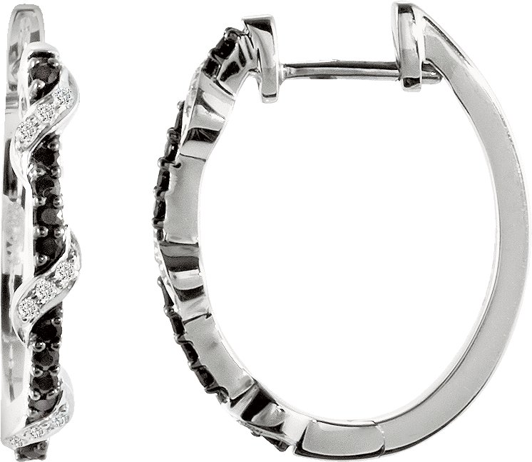 Sterling Silver 21 mm Natural Black Spinel & 1/10 CTW Natural Diamond Hoop Earrings